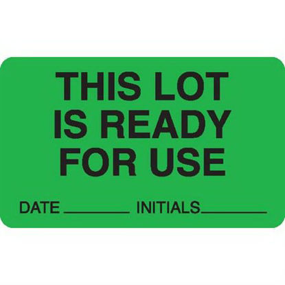 Picture of Pre-Printed Label Instructional Label Green Paper THIS LOT IS READY FOR USE / DATE____ INITIALS____ Black Quality Control Label 1-1/2 X 2-1/2 Inch8029