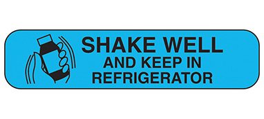 Picture of Pre-Printed Label Indeed Auxiliary Label Blue Paper Shake Well and Keep in Refrigerator Black Safety and Instructional 3/8 X 1-5/8 Inch2038