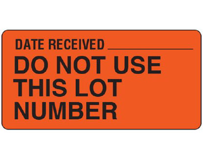 Picture of Pre-Printed / Write On Label Shamrock Communication Fill In Red DATE RECEIVED _____ / DO NOT USE / THIS LOT NUMBER Black Quality Control Label 1-1/2 X 3 InchLL-142
