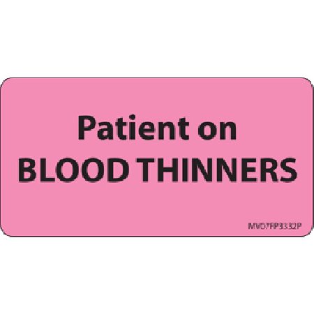Picture of Pre-Printed Label MedVision® Auxiliary Label Pink Paper Patient on Blood Thiners Black Medication Instruction 1-1/2 X 2-15/16 InchMV07FP3332P