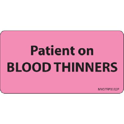 Picture of Pre-Printed Label MedVision® Auxiliary Label Pink Paper Patient on Blood Thiners Black Medication Instruction 1-1/2 X 2-15/16 InchMV07FP3332P
