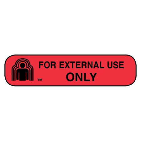 Picture of Pre-Printed Label Apothecary Products® Auxiliary Label Red Paper FOR EXTERNAL USE ONLY Black Safety and Instructional 3/8 X 1-9/16 Inch40111