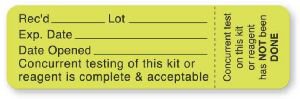 Picture of Pre-Printed Label UAL™ Communication Fill In Green Fluorescent Paper Rec'D___Lot___Exp.Date___Date Opened___ Concurrent Testing Of This Kit Or Reagen Black Quality Control Label 7/8 X 3 InchULQC218