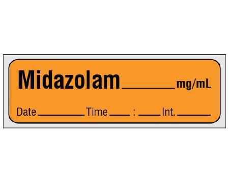 Picture of Drug Label Shamrock Anesthesia Label Midazolam_mg/mL Orange 1/2 X 1 InchSA-212-DTI-PRE