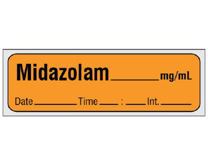 Picture of Drug Label Shamrock Anesthesia Label Midazolam_mg/mL Orange 1/2 X 1 InchSA-212-DTI-PRE