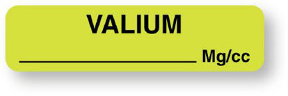 Picture of Drug Label UAL™ Anesthesia Label Valium_mg/cc Fluorescent Green 5/16 X 1-1/4 InchULAM134