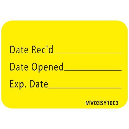 Picture of Pre-Printed / Write On Label MedVision® Communication Fill In Yellow Paper DATE RECD______/Date Opened_____/Exp. Date Black Quality Control Label 1 X 1-7/16 InchMV03SY1003