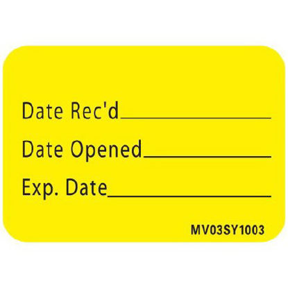 Picture of Pre-Printed / Write On Label MedVision® Communication Fill In Yellow Paper DATE RECD______/Date Opened_____/Exp. Date Black Quality Control Label 1 X 1-7/16 InchMV03SY1003
