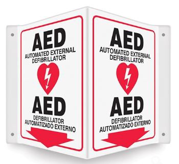 Picture of Wall Sign First Aid Sign Bilingual Projection™ AED w/SymbolSBPSP657