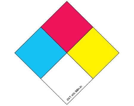 Picture of Pre-Printed Label Shamrock Warning Label Blue / Red / White / Yellow Chemical Hazard Symbol Color Block Biohazard 2 X 2 InchSBH-31