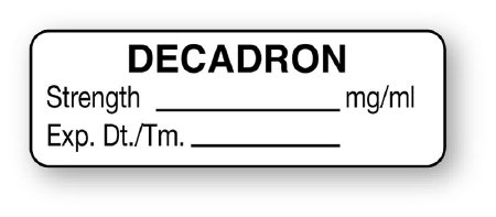 Picture of Drug Label UAL™ Anesthesia Label Decadron Strength_mg/mL Exp Dt Tm_ White 1/2 X 1-1/2 InchULAL396
