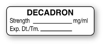Picture of Drug Label UAL™ Anesthesia Label Decadron Strength_mg/mL Exp Dt Tm_ White 1/2 X 1-1/2 InchULAL396