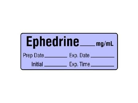 Picture of Drug Label Shamrock Anesthesia Label EPHEDRINE _____ mg / mL / Prep Date _____ Exp. Date _____ / Initial _____ Exp. Time ___ Purple 1/2 X 1 InchSA-282-EXP-PRE