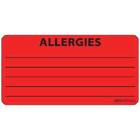 Picture of Pre-Printed Label MedVision® Allergy Alert Red Paper Allergies Black Alert Label 1-1/2 X 2-15/16 InchMV07FR1435