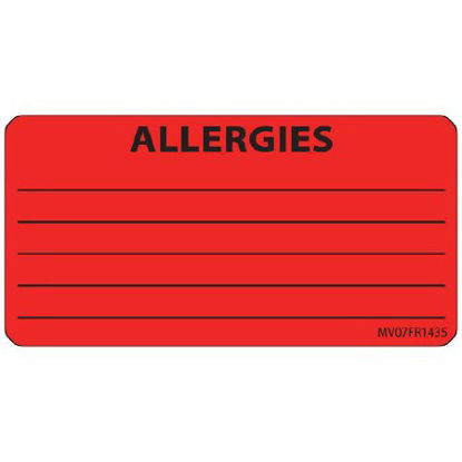Picture of Pre-Printed Label MedVision® Allergy Alert Red Paper Allergies Black Alert Label 1-1/2 X 2-15/16 InchMV07FR1435