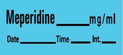 Picture of Drug Label Barkley® Anesthesia Label Meperidine_mg/mL Date_Time_Int Blue 1/2 X 1-1/2 InchLAN-12