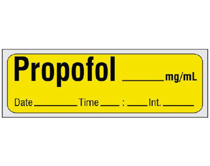 Picture of Drug Label Shamrock Anesthesia Label Propofol_mg/mL Date_Time_Int_ Yellow 1/2 X 1 InchSA-205-DTI-PRE