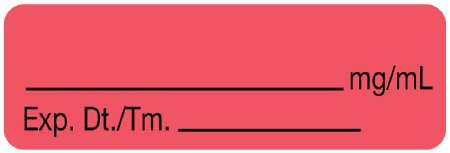 Picture of Pre-Printed / Write On Label Communication Fill In Red Paper Blank _______mg/mL /Exp. Dt./Tm.____ Syringe Label 1/2 X 1-1/2 InchULAL500