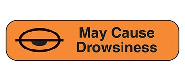 Picture of Pre-Printed Label Indeed Auxiliary Label Orange Paper May Cause Drowsiness Black Safety and Instructional 3/8 X 1-5/8 Inch2060