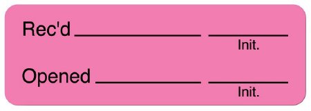 Picture of Pre-Printed Label UAL™ Communication Fill In Pink Paper Rec'd ________ ________ Init. / Opened ________ _________ Init. Black Quality Control Label 1/2 X 1-1/2 InchULCL239