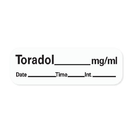 Picture of Drug Label PDC® Anesthesia Label Toradol_mg/mL Date_Time_Int White 1/2 X 1-1/2 InchLAN201