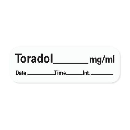Picture of Drug Label PDC® Anesthesia Label Toradol_mg/mL Date_Time_Int White 1/2 X 1-1/2 InchLAN201