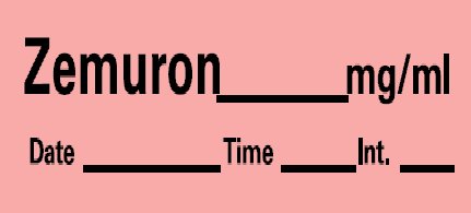 Picture of Drug Label Barkley® Anesthesia Label Zemuron_mg/mL Date_Time_Int_ Fluorescent Red 1/2 X 1-1/2 InchLAN-52