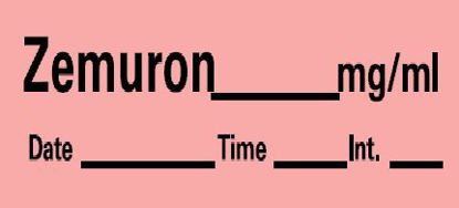 Picture of Drug Label Barkley® Anesthesia Label Zemuron_mg/mL Date_Time_Int_ Fluorescent Red 1/2 X 1-1/2 InchLAN-52