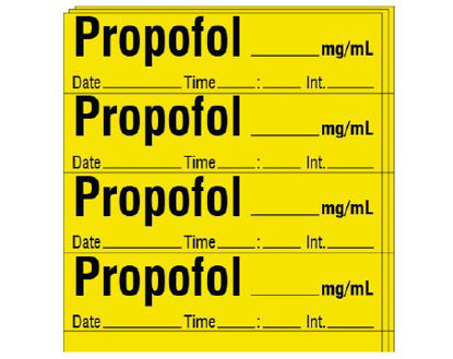 Picture of Drug Label Shamrock Anesthesia Label Propofol_mg/mL Date_Time_Int_ Yellow 1/2 X 1 InchSA-205-DTI-PK