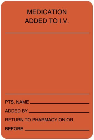 Picture of Pre-Printed Label Spee-D-Date® Anesthesia Label Fluorescent Red Paper Medication Added To IV Black Medication Instruction 2 X 3 InchULHH502