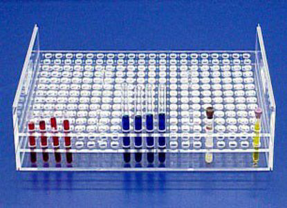 Picture of Stacking Test Tube Rack Mitchell Plastics 100 Place 20 mm Tube Size Clear 5-1/2 X 10-1/2 X 11 InchSTTR-10020
