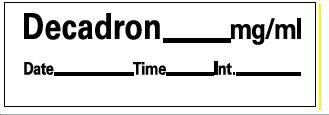 Picture of Drug Label PDC® Anesthesia Label Decadron_mg/mL Date_Time_Int White 1/2 X 1-1/2 InchLAN-203
