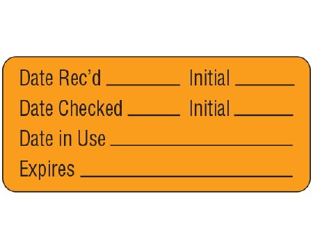Picture of Pre-Printed / Write On Label Shamrock Communication Fill In Orange Vac Date Rec’d _____ Initial _____ / Date Checked _____ Initial _____ … Black Quality Control Label 1 X 2-1/4 InchUPCR-6056