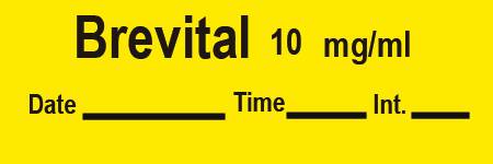 Picture of Drug Label Timemed Anesthesia Label Tape Brevfital 10mg/mL Date_Time_Int_ Yellow 1/2 X 1-1/2 InchAN-41