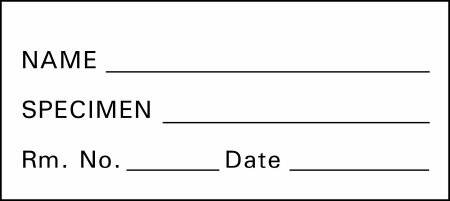 Picture of Pre-Printed Label Timemed Communication Fill In White Tape Name_Specimen_Rm No_ Date Black Patient Information 1 X 2-1/4 InchSP-1