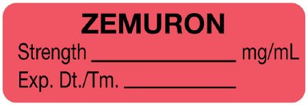 Picture of Drug Label UAL™ Anesthesia Label Zemuron Strength_mg/mL Exp Dt Tm Fluorescent Red 1/2 X 1-1/2 InchULAL035
