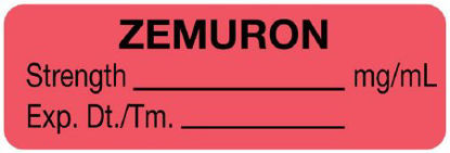 Picture of Drug Label UAL™ Anesthesia Label Zemuron Strength_mg/mL Exp Dt Tm Fluorescent Red 1/2 X 1-1/2 InchULAL035