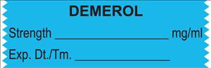 Picture of Drug Label UAL™ Anesthesia Label Tape Demerol Strength_% Exp Dt Tm_ Blue 1/2 X 1-1/2 InchULTJ074