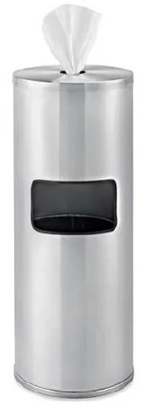 Picture of Wipe Dispenser with Trash Can Silver Stainless Steel Manual Floor StandH-6368