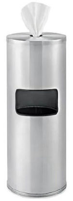 Picture of Wipe Dispenser with Trash Can Silver Stainless Steel Manual Floor StandH-6368