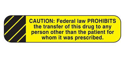 Picture of Pre-Printed Label Indeed Warning Label Yellow Paper Caution Federal Law Prohibits Black Caution 3/8 X 1-5/8 Inch2077