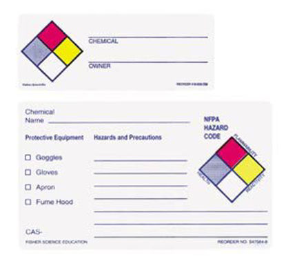 Picture of Pre-Printed Label Fisherbrand™ Warning Label Pink / White Paper Symbol ____ Blue Biohazard 3 X 5 InchS475646
