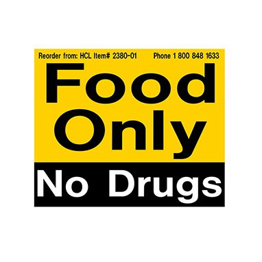Picture of Pre-Printed Label Indeed Auxiliary Label Orange Vinyl Food Only No Drugs Safety and Instructional 3 X 3-5/8 Inch2380-01