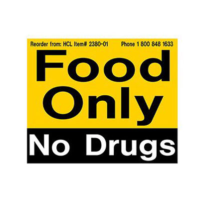 Picture of Pre-Printed Label Indeed Auxiliary Label Orange Vinyl Food Only No Drugs Safety and Instructional 3 X 3-5/8 Inch2380-01