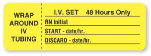 Picture of Pre-Printed Label Anesthesia Label Yellow Paper IV Set - 48 Hours Only Black Syringe Label 1 X 3 InchULIV405