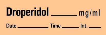 Picture of Drug Label Timemed Anesthesia Label Tape Droperidol_mg/mL Date_Time_int Salmon 1/2 X 1-1/2 InchAN-4