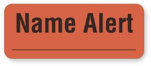 Picture of Pre-Printed Label UAL™ Advisory Label Red Paper Name Alert Black Alert Label 7/8 X 2-1/4 InchULHN299