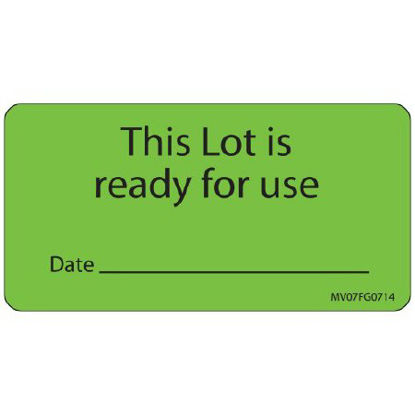 Picture of Pre-Printed Label MedVision® Instructional Label Green Paper THIS LOT IS ready for use/Date_________ Black Quality Control Label 1-1/2 X 2-15/16 InchMV07FG0714