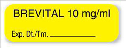 Picture of Drug Label UAL™ Anesthesia Label BREVITAL 10 mg/ mL Exp Dt Tm Yellow 1/2 X 1-1/2 InchULAM741