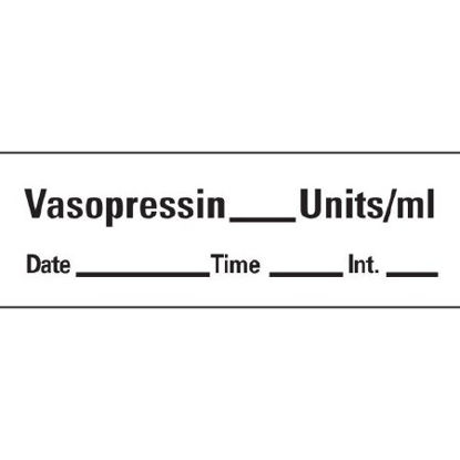 Picture of Drug Label Anesthesia Label Tape Vasopressin_Units/mL Date_Time_Int_ White 1/2 X 1-1/2 InchAN-216